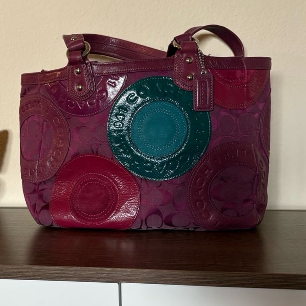 Vintage Coach Circle Mosaic Patchwork East West Tote